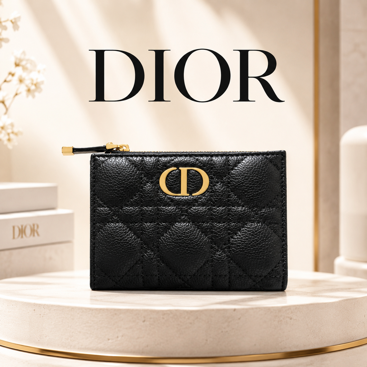 DIOR CARO ダリアウォレット ブラック カナージュ ミニ財布 レディース