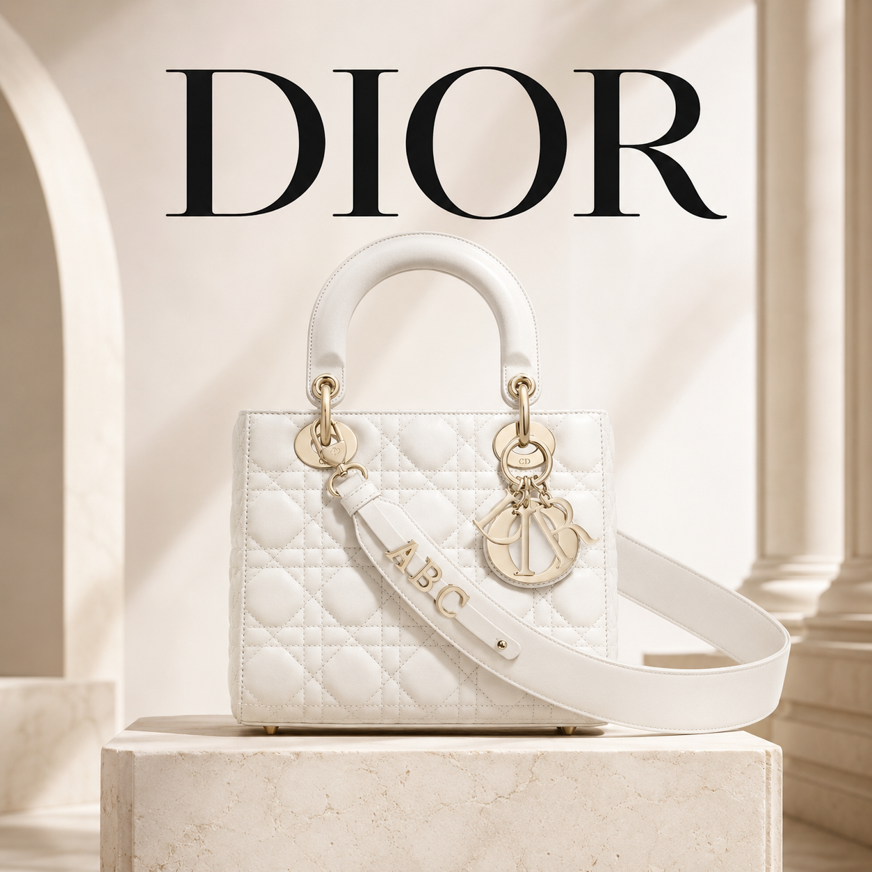LADY DIOR ホワイト カナージュ ミディアムバッグ 2WAYショルダー