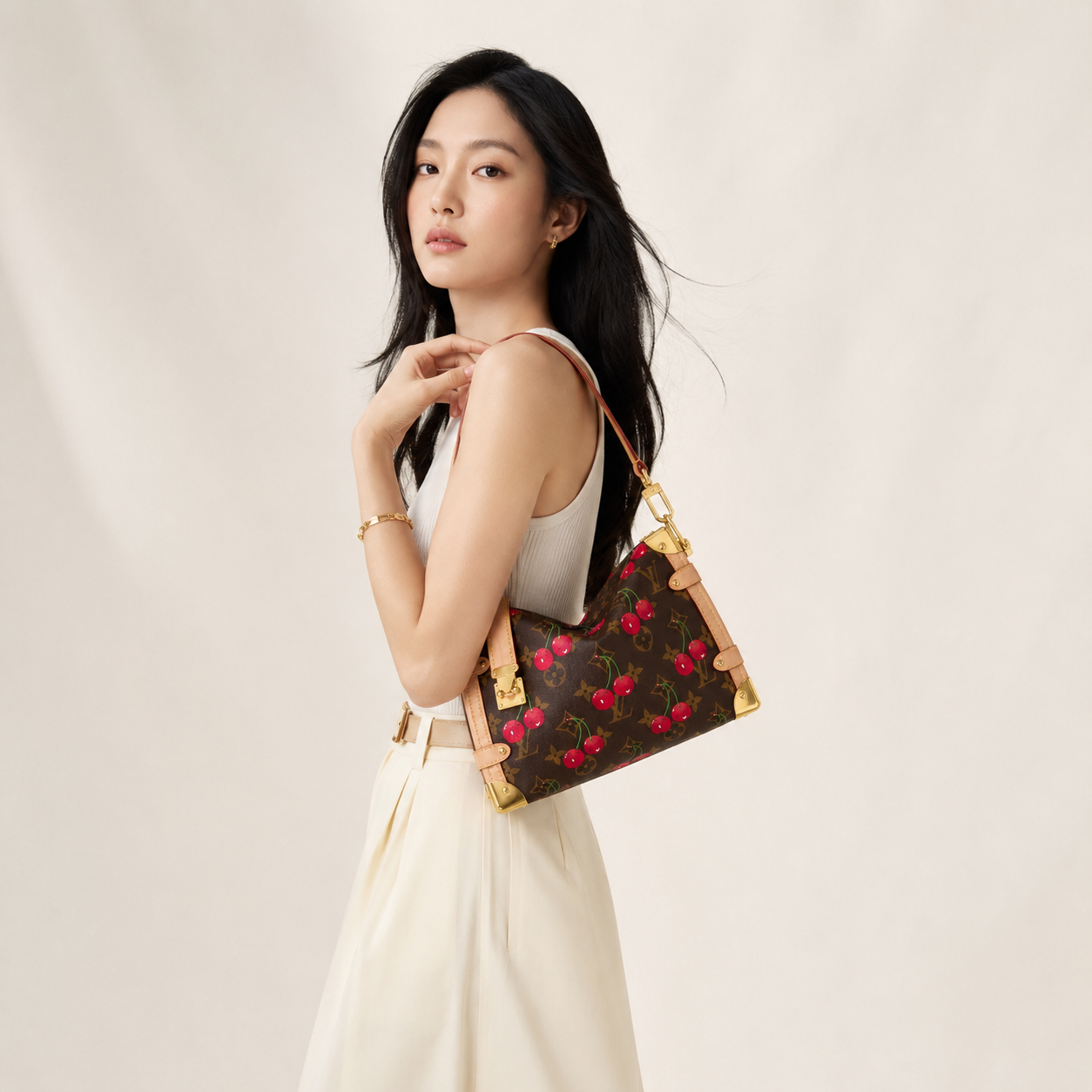 ルイ・ヴィトン × 村上隆 LV × TM オンザゴー・トランク MM チェリー モノグラム マルチカラー バッグ