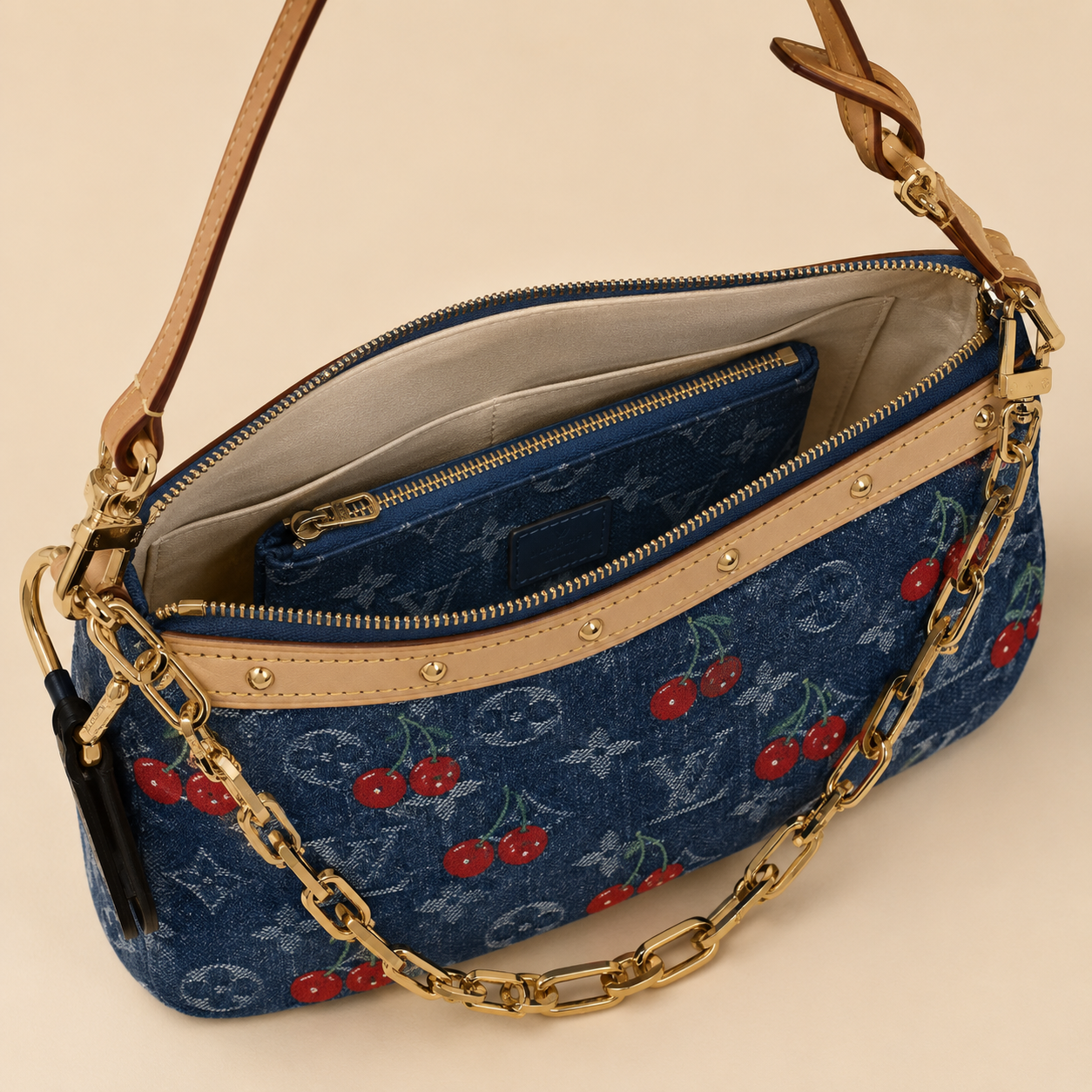 ルイ・ヴィトン × 村上隆 LV × TM ポシェット・アクセソワール デニム チェリー ショルダーバッグ