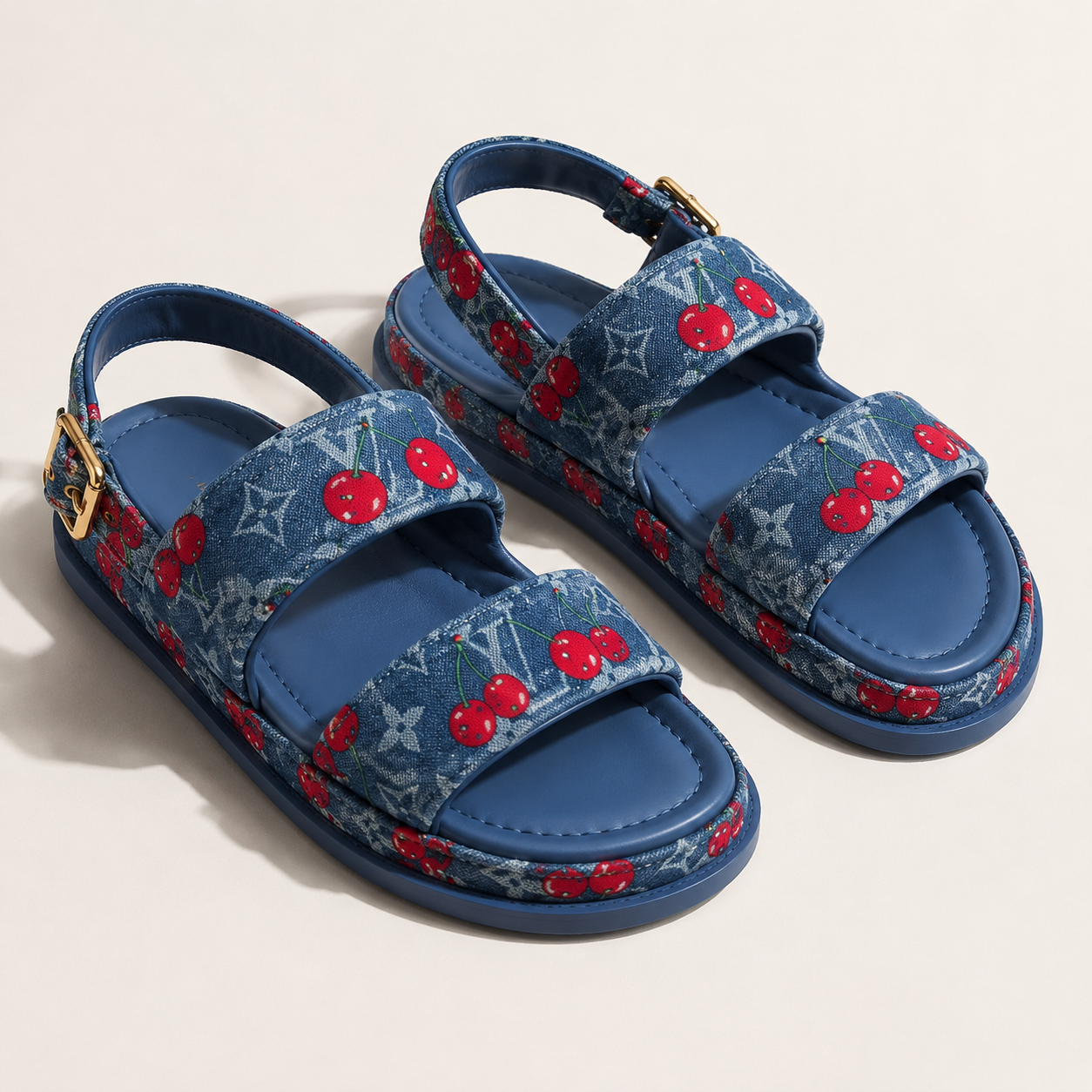 ルイ・ヴィトン × 村上隆 LV × TM マヤ・プラットフォーム サンダル デニム チェリー