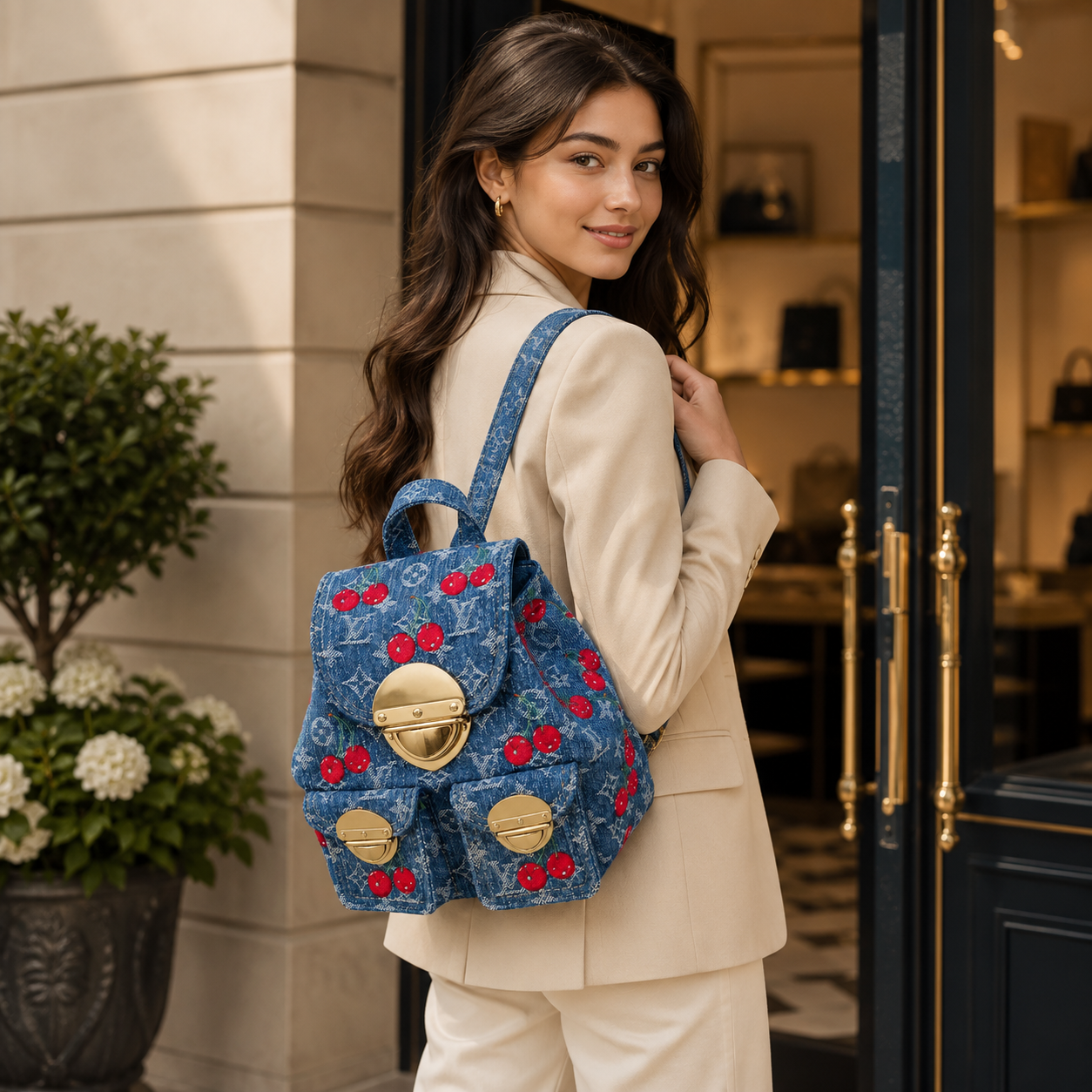 ルイ・ヴィトン × 村上隆 LV × TM ヴェニス NM デニム チェリー ミニリュック