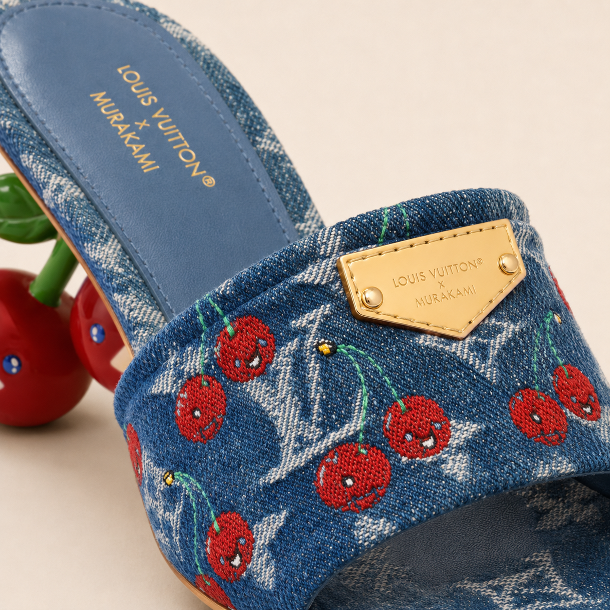 ルイ・ヴィトン × 村上隆 LV × TM チェリー サンダル デニムブルー×レッド