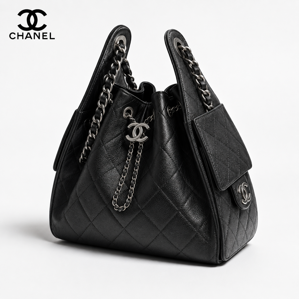 CHANEL25 スモールバッグ ブラック シルバー金具 マトラッセ 2WAYバッグ