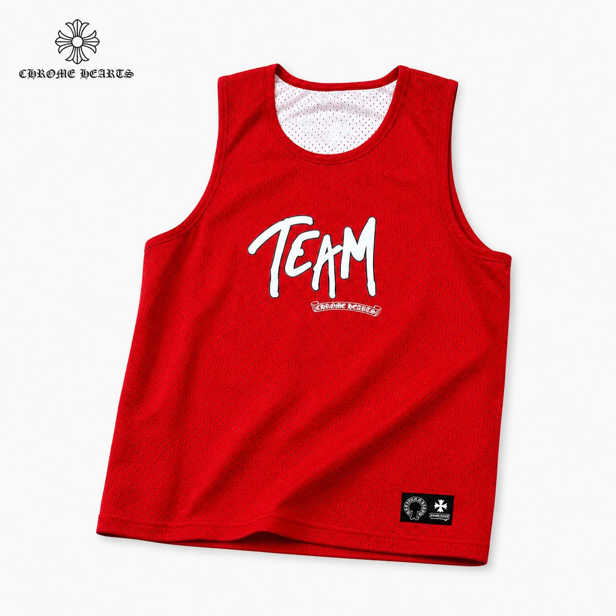 クロムハーツ レッド メッシュ TEAM タンクトップ スポーツジャージベスト