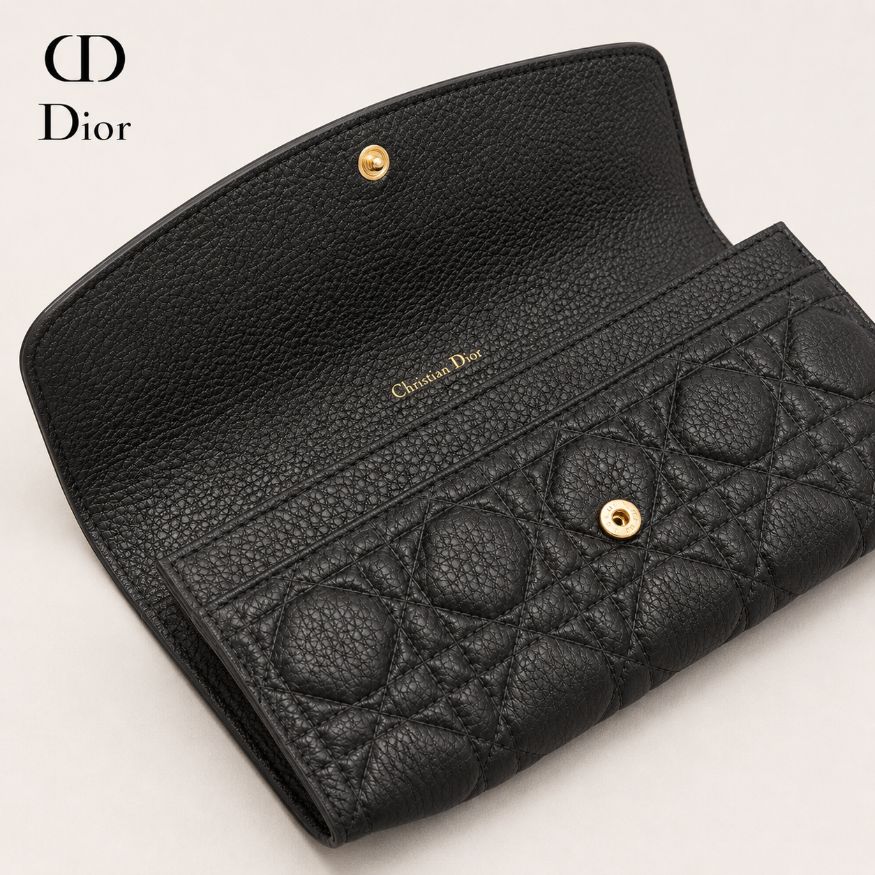 Dior ブラックレザー 長財布 ディオール 長財布 レディース ブラック カナージュ レザー ロング