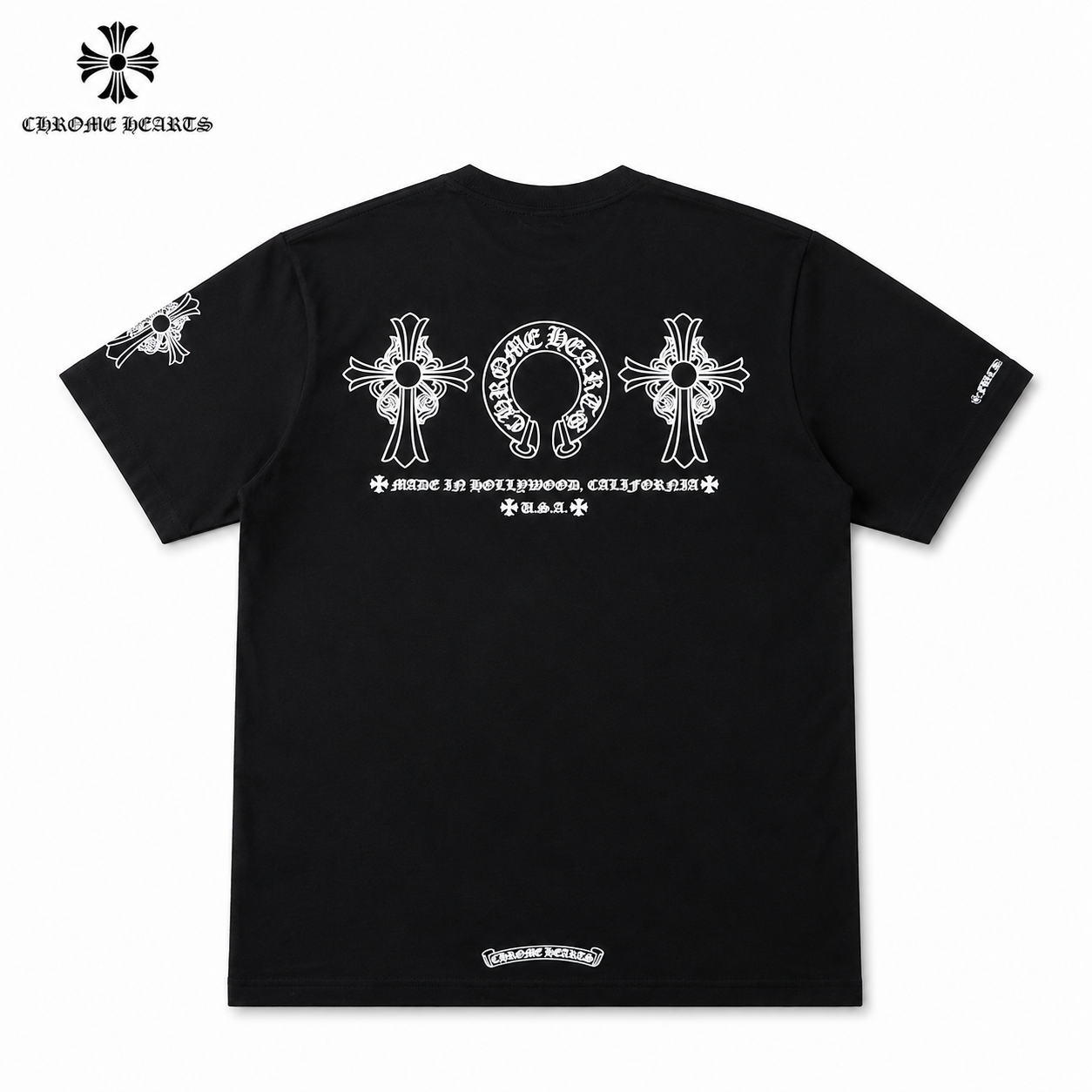 クロムハーツ Tシャツ ホースシュー サーフプリント ブラック 半袖トップス