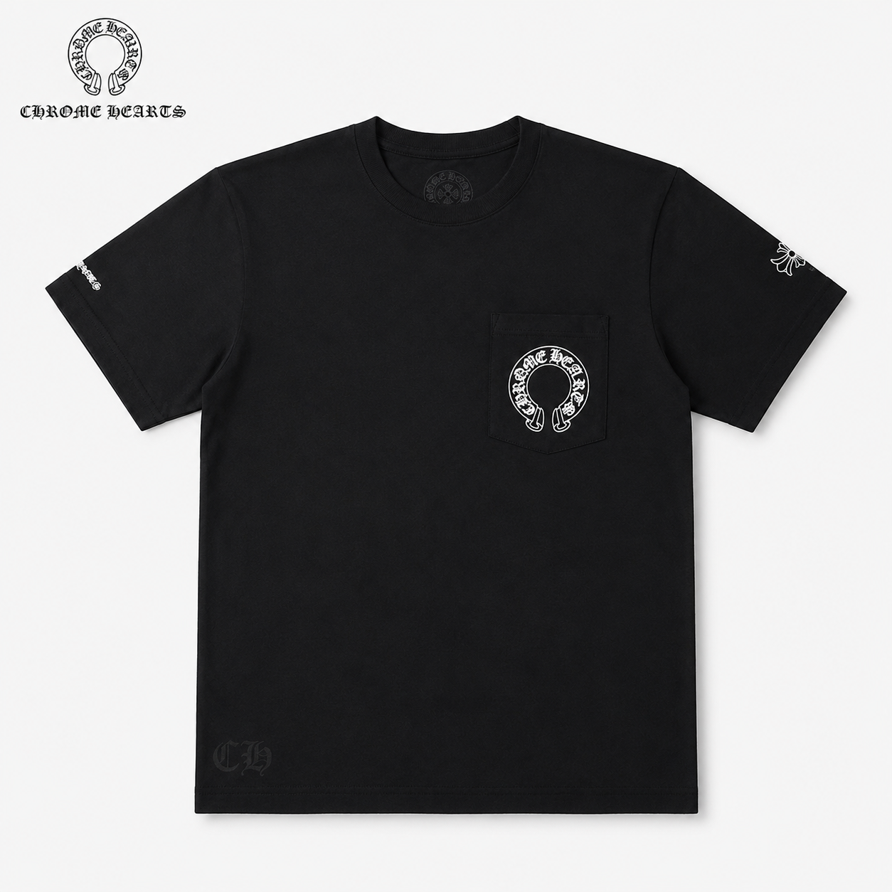 クロムハーツ Tシャツ ホースシュー サーフプリント ブラック 半袖トップス