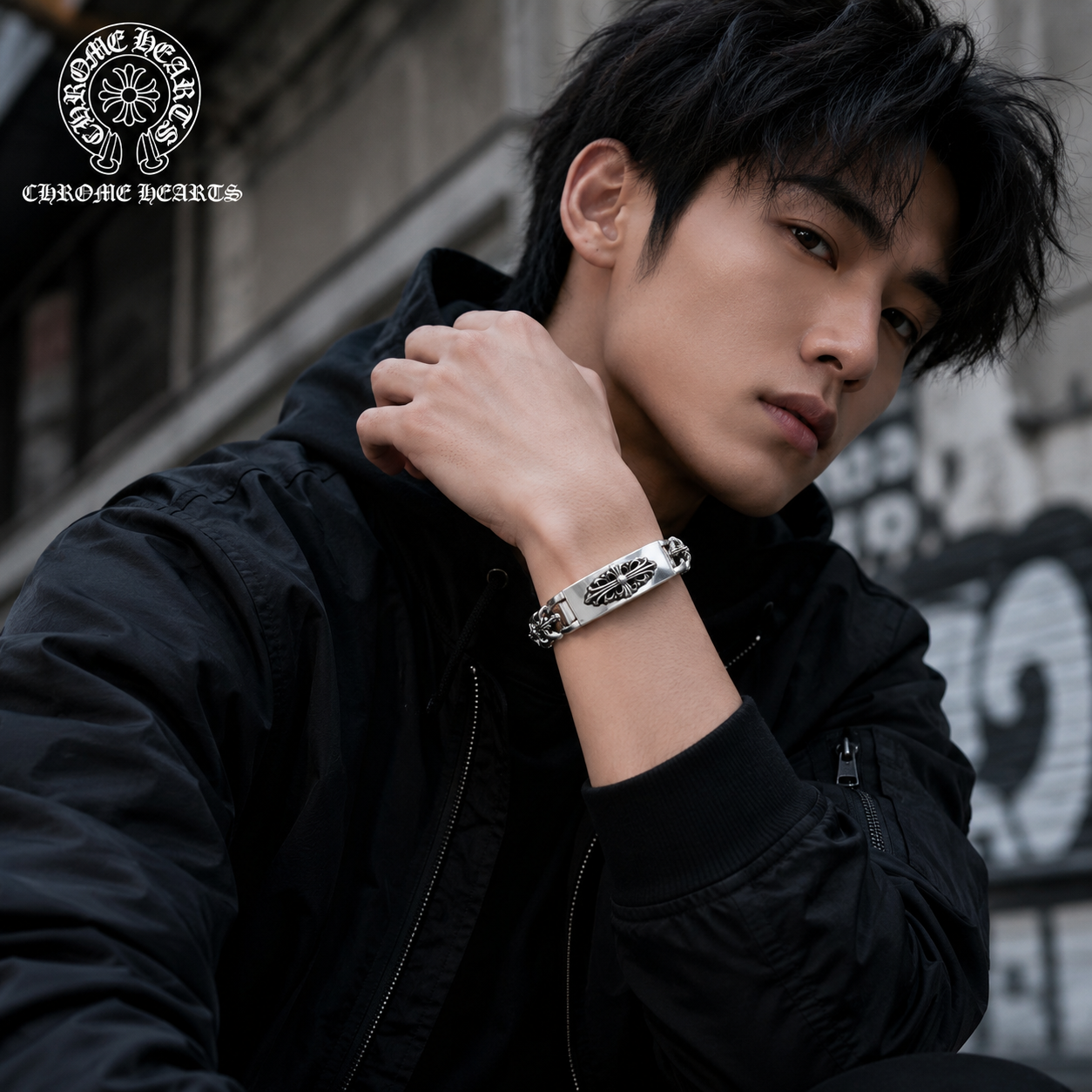 クロムハーツ フローラルクロス IDブレスレット ファンシーチェーン シルバー925