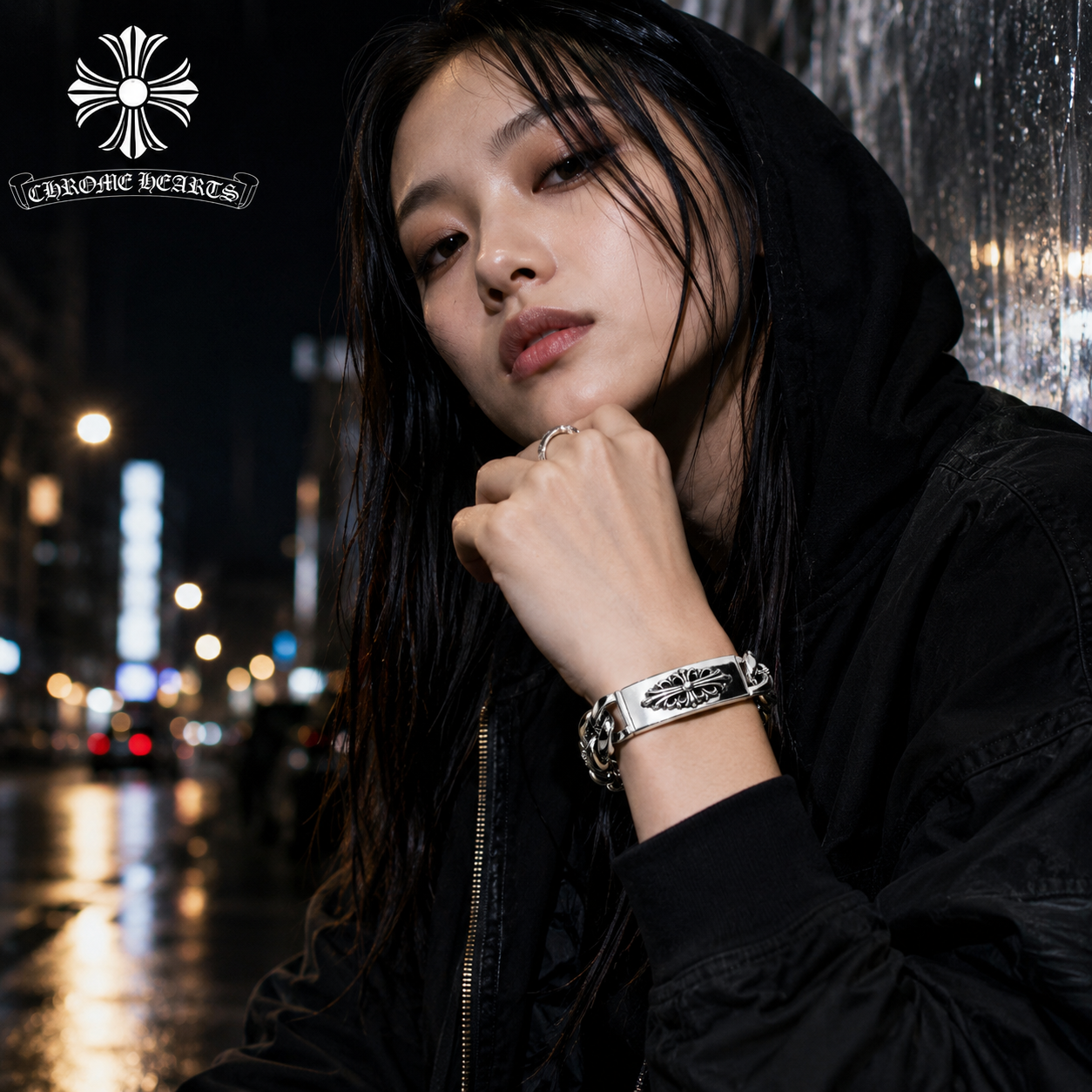 クロムハーツ フローラルクロス IDブレスレット ファンシーチェーン シルバー925
