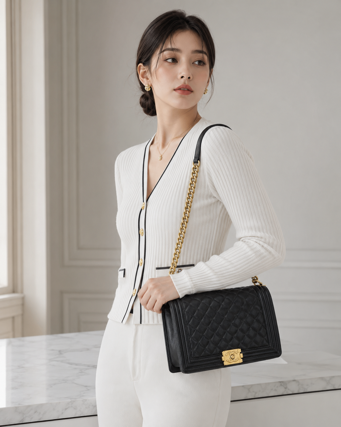 シャネル BOY CHANEL キャビアスキン ショルダーバッグ モダンマトラッセ チェーンバッグ