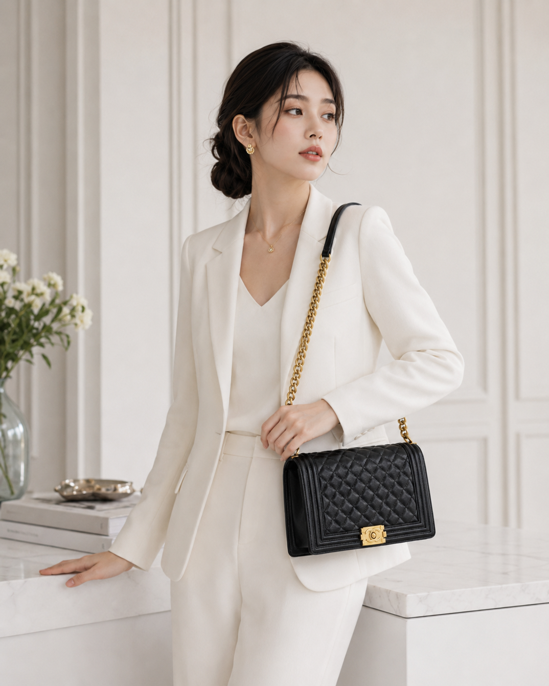 シャネル BOY CHANEL キャビアスキン ショルダーバッグ モダンマトラッセ チェーンバッグ