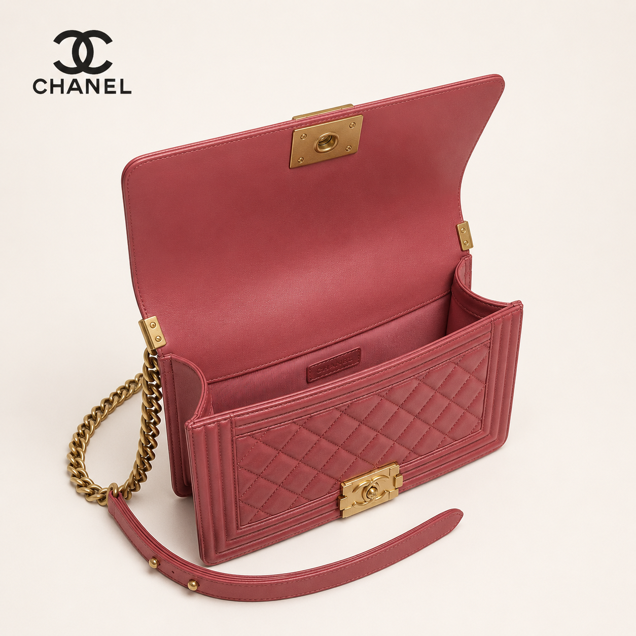 シャネル BOY CHANEL 25 A67086 ボルドー ラムスキン ゴールド金具 チェーンショルダーバッグ