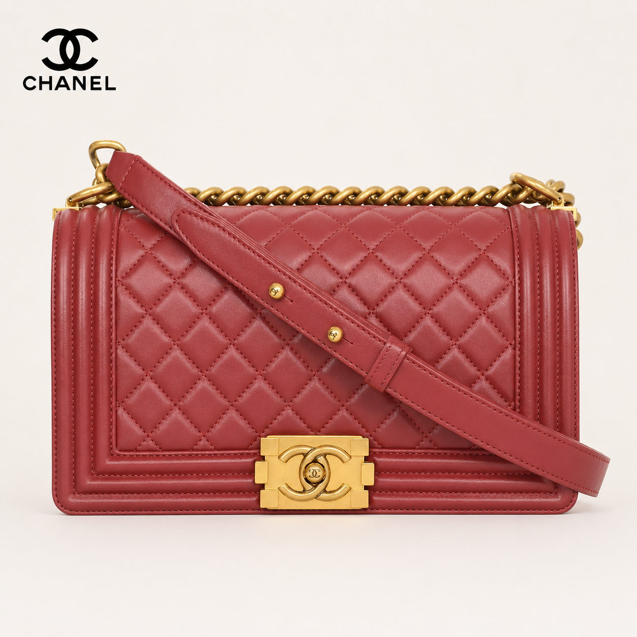 シャネル BOY CHANEL 25 A67086 ボルドー ラムスキン ゴールド金具 チェーンショルダーバッグ