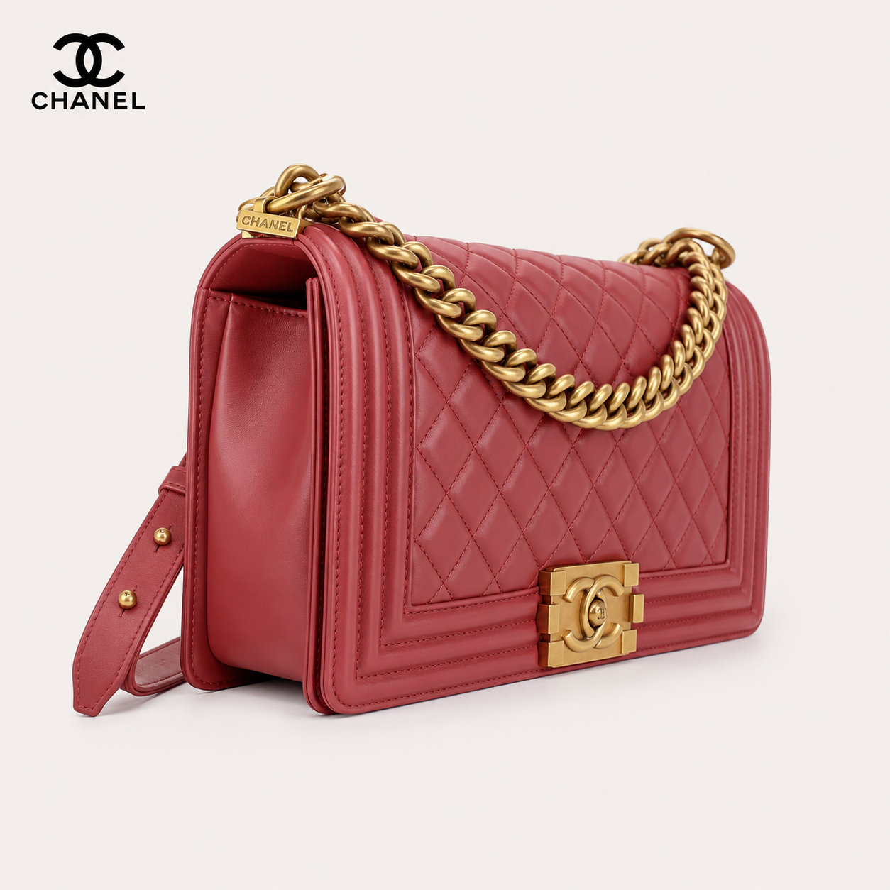 シャネル BOY CHANEL 25 A67086 ボルドー ラムスキン ゴールド金具 チェーンショルダーバッグ