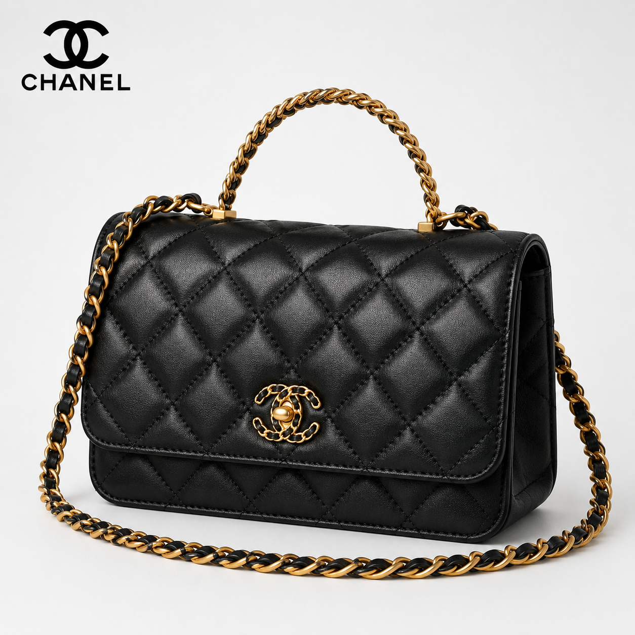 シャネル CHANEL 19 トップハンドル チェーンウォレット AP3664 ブラック ラムスキン