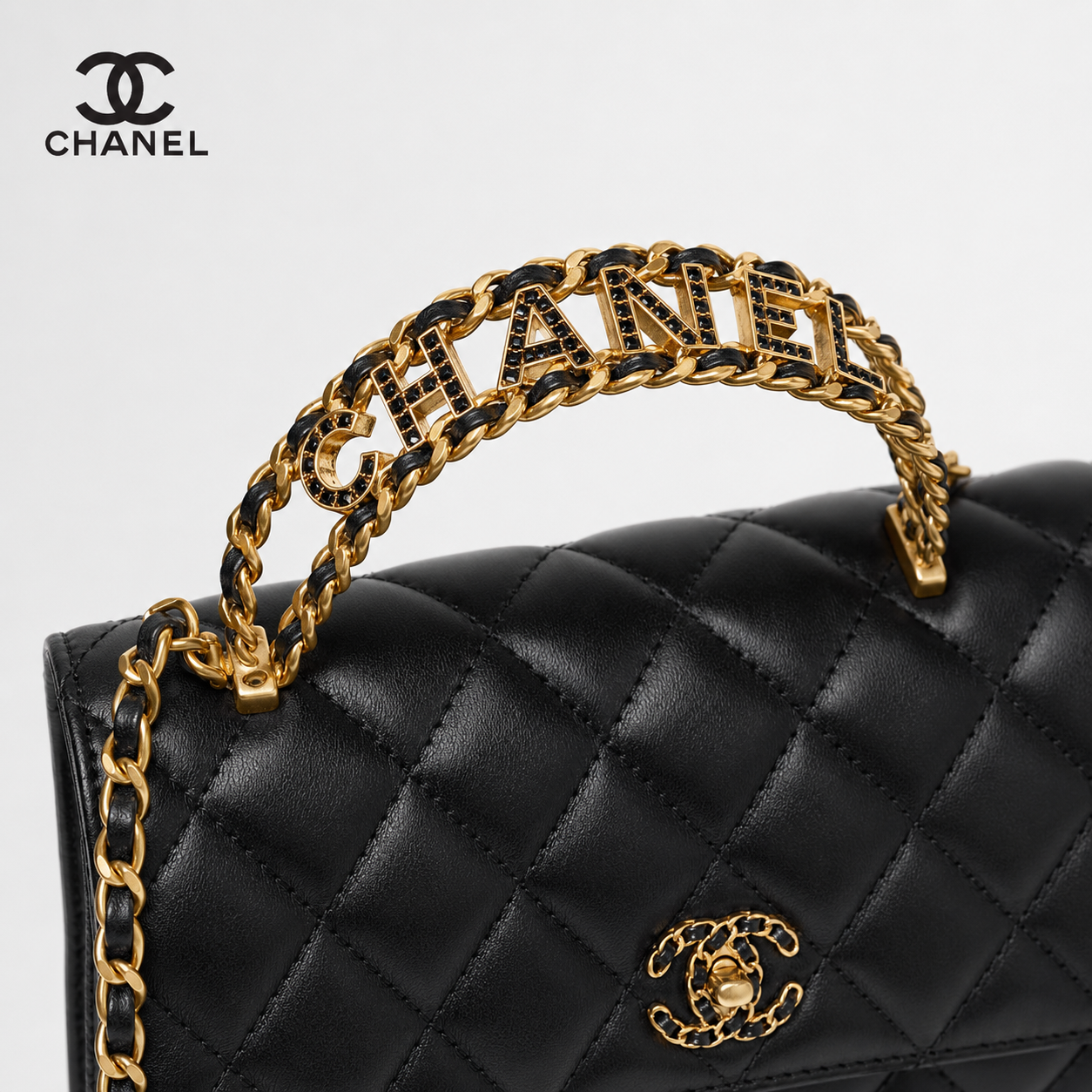 シャネル CHANEL 19 トップハンドル チェーンウォレット AP3664 ブラック ラムスキン
