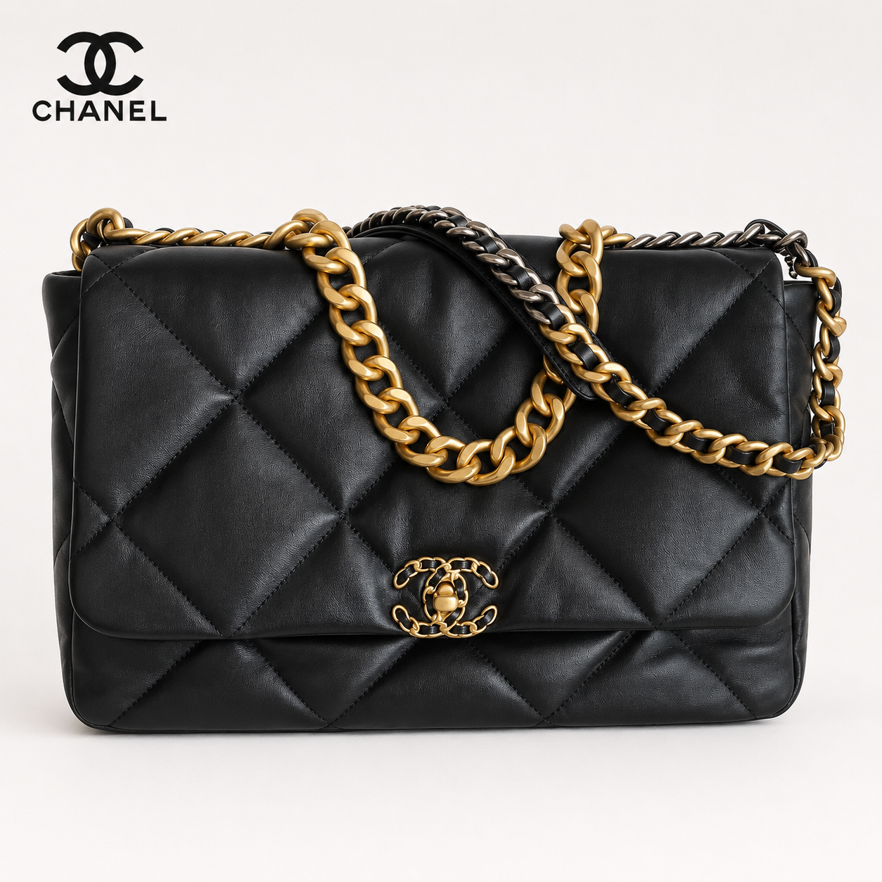 シャネル CHANEL 19 マキシ ハンドバッグ AS1162 ブラック シャイニー ラムスキン