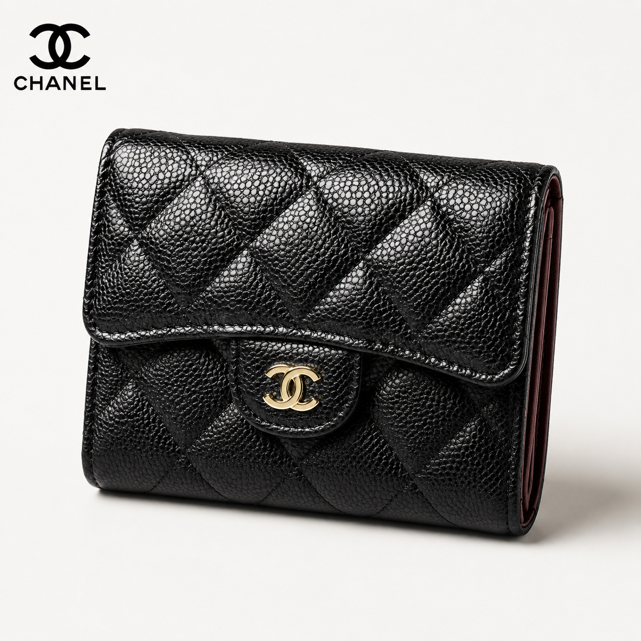 CHANEL 三つ折り財布 キャビアスキン ブラック ココマーク シャネル マトラッセ 三つ折り財布 キャビアスキン ブラック ココ