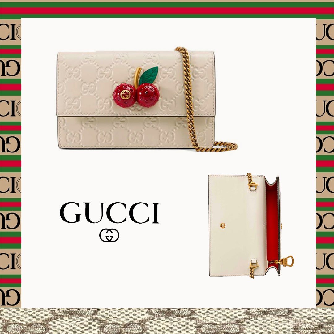 グッチ (GUCCI) シグネチャー チェリー ミニ ショルダーバッグ ホワイト-三越伊勢丹公式 ラグジュアリーアウトレット