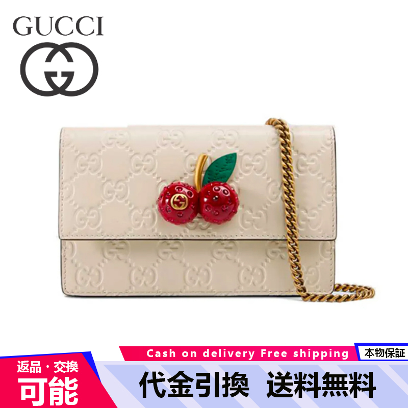 グッチ (GUCCI) シグネチャー チェリー ミニ ショルダーバッグ ホワイト-三越伊勢丹公式 ラグジュアリーアウトレット