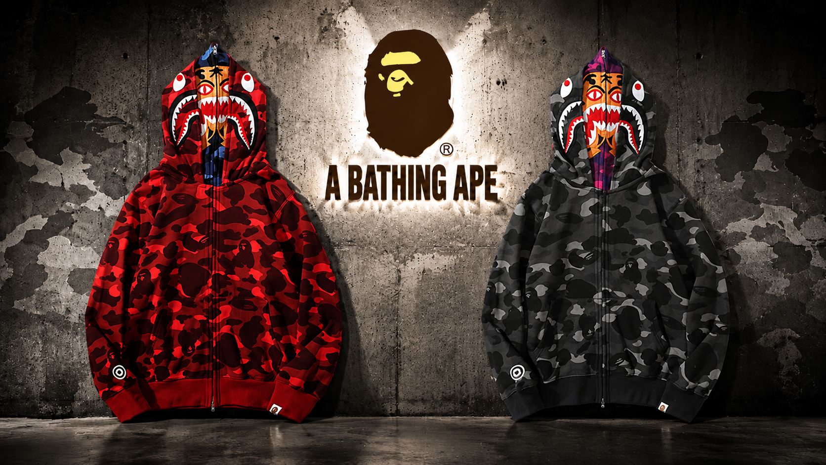 BAPE シャークヘッド＆タイガーヘッド ダブルフード迷彩ジップパーカー