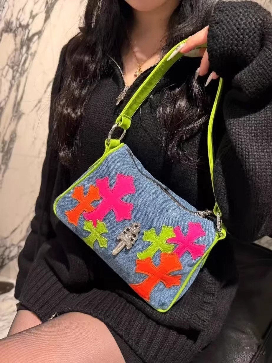 クロムハーツ マイアミアートバーゼル マルチカラーパッチ デニム クロスパッチ ナゲットバッグ