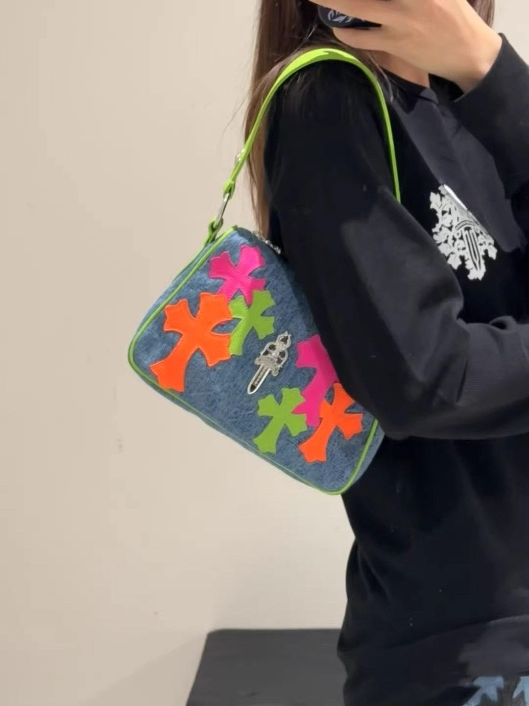 クロムハーツ マイアミアートバーゼル マルチカラーパッチ デニム クロスパッチ ナゲットバッグ