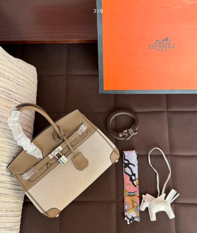 HERMÈS（エルメス）バーキン キャンバス×レザー ハンドバッグ シルバー金具
