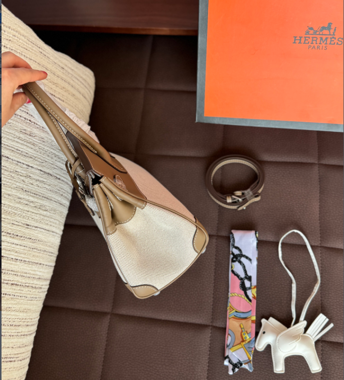 HERMÈS（エルメス）バーキン キャンバス×レザー ハンドバッグ シルバー金具