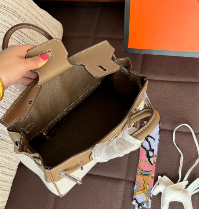 HERMÈS（エルメス）バーキン キャンバス×レザー ハンドバッグ シルバー金具