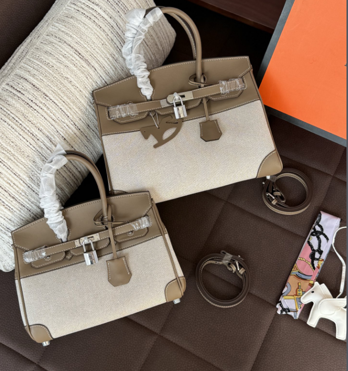 HERMÈS（エルメス）バーキン キャンバス×レザー ハンドバッグ シルバー金具