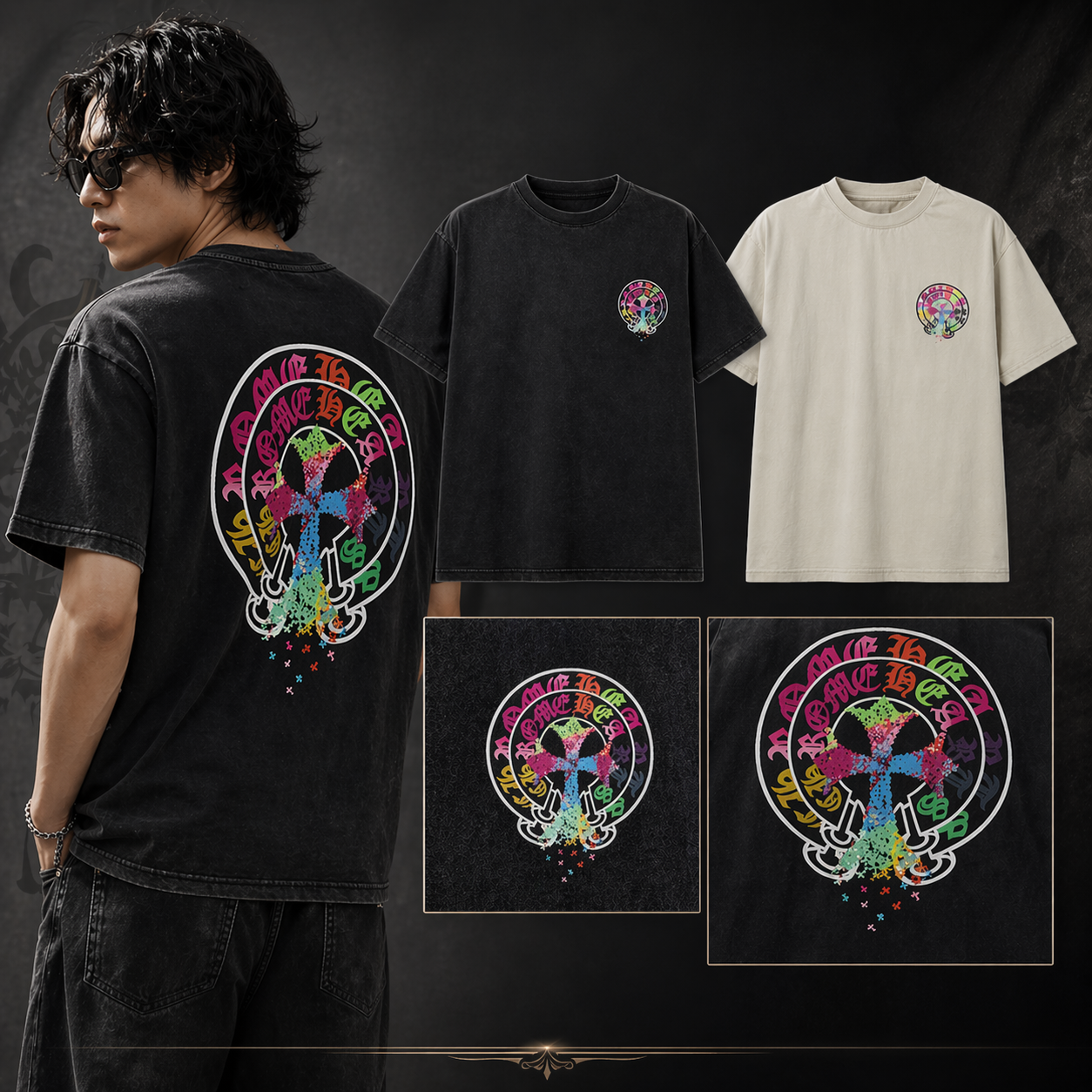 【Chrome Hearts】Tシャツ 男女兼用 夏用 高品質 カップル向け 十字架＆サンスクリット柄 半袖