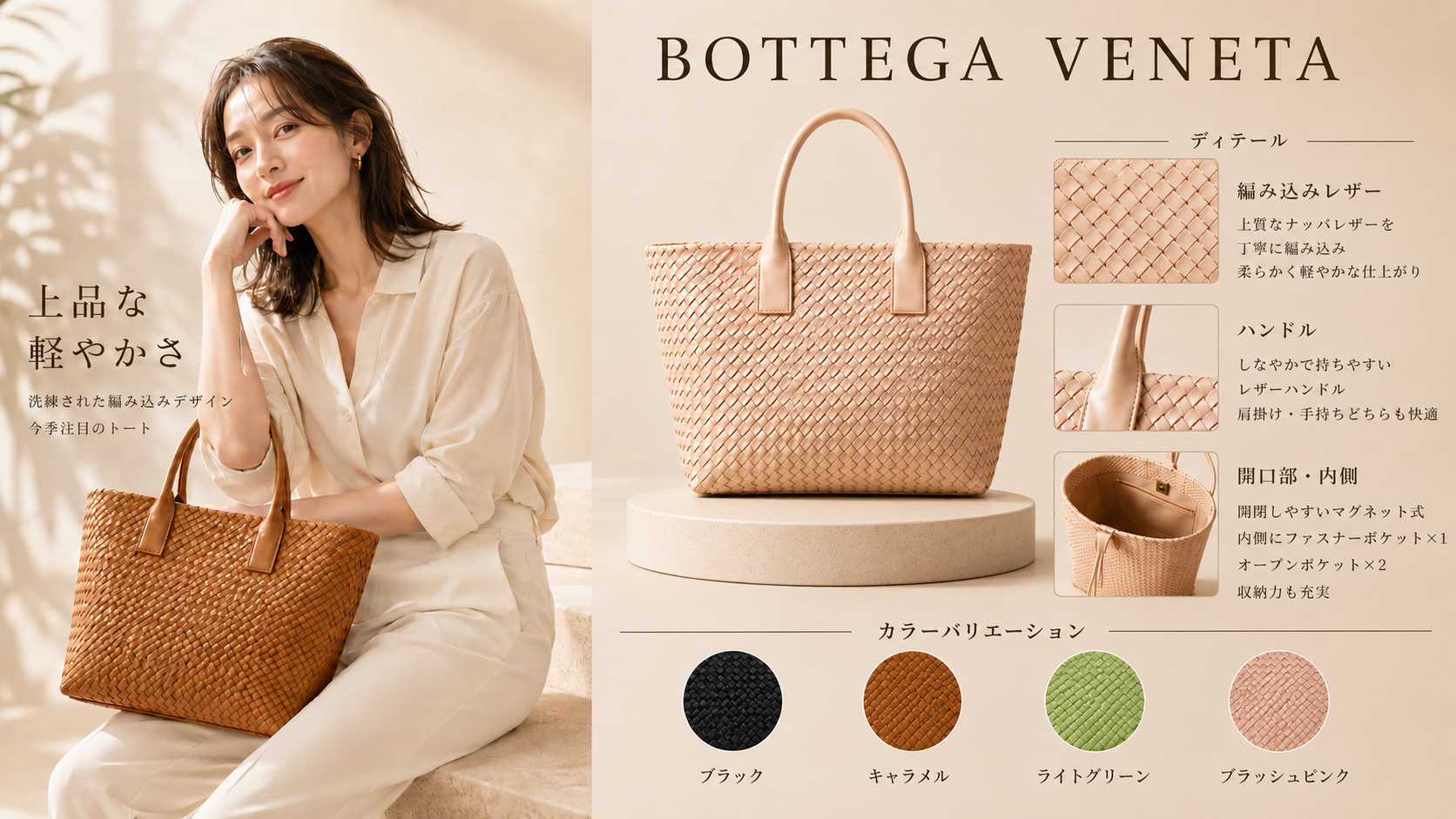 BOTTEGA VENETA】堀田真由さん着用ミディアムトートバッグ｜イントレ