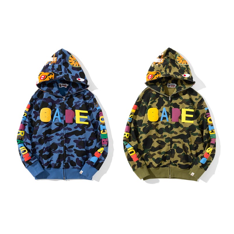 BAPE x READYMADE タイガーヘッド発泡プリント迷彩ジップパーカー｜ブルー・グリーン M〜3XL