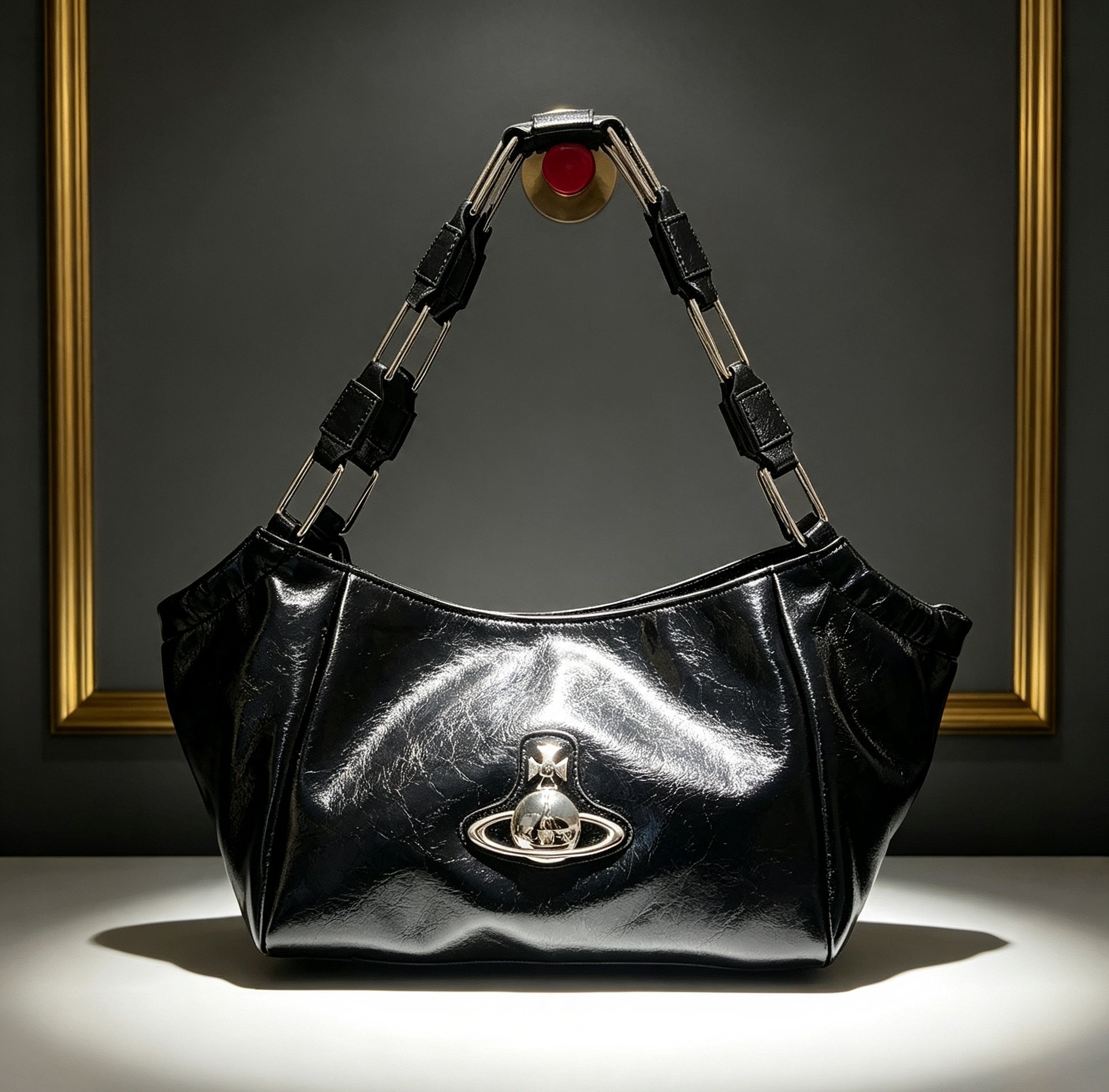 Vivienne Westwood オーブ メタルストラップ ショルダーバッグ ブラック