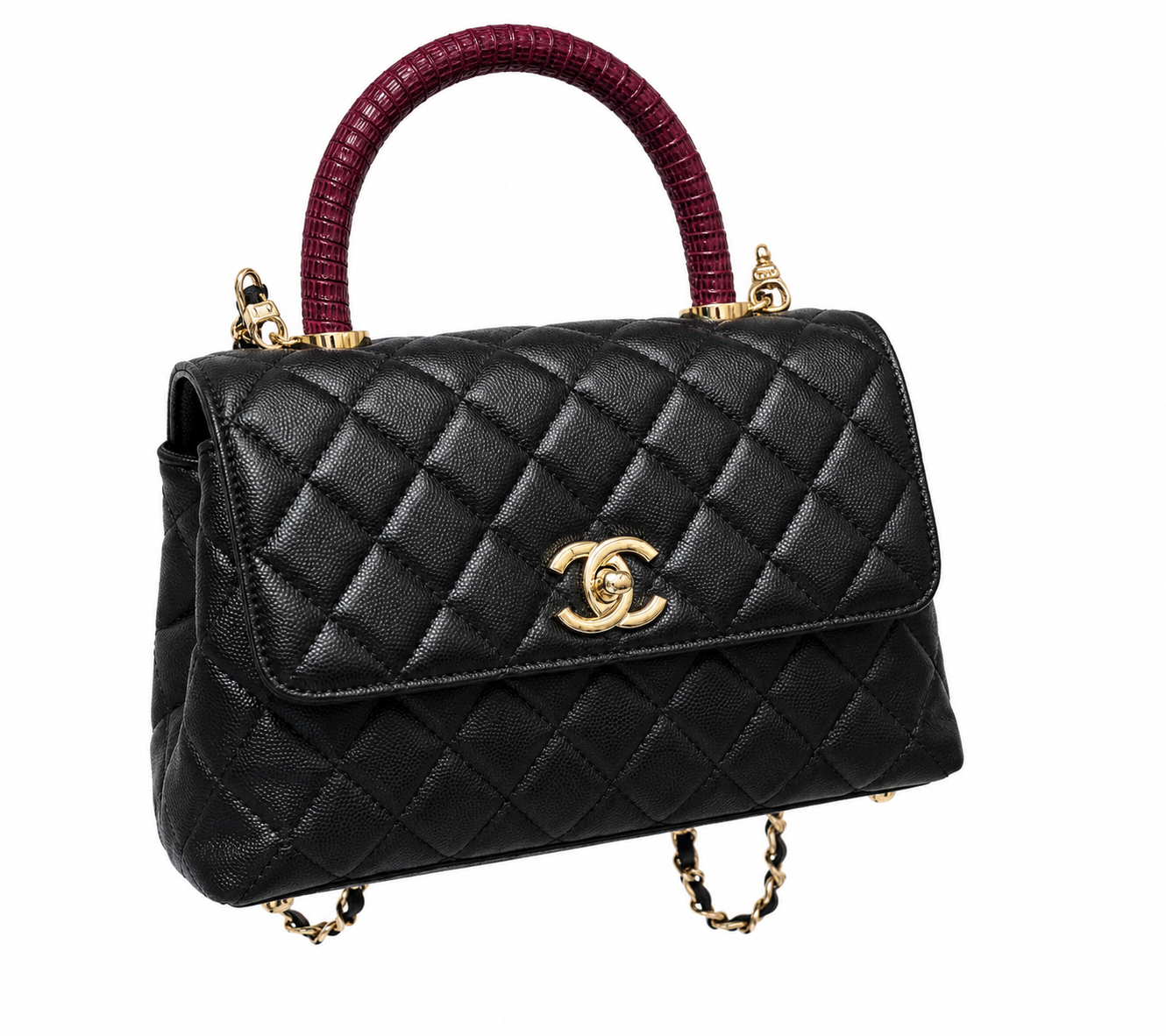 希少 CHANEL/シャネル ココハンドル バッグ チェーン キャビア 24cm