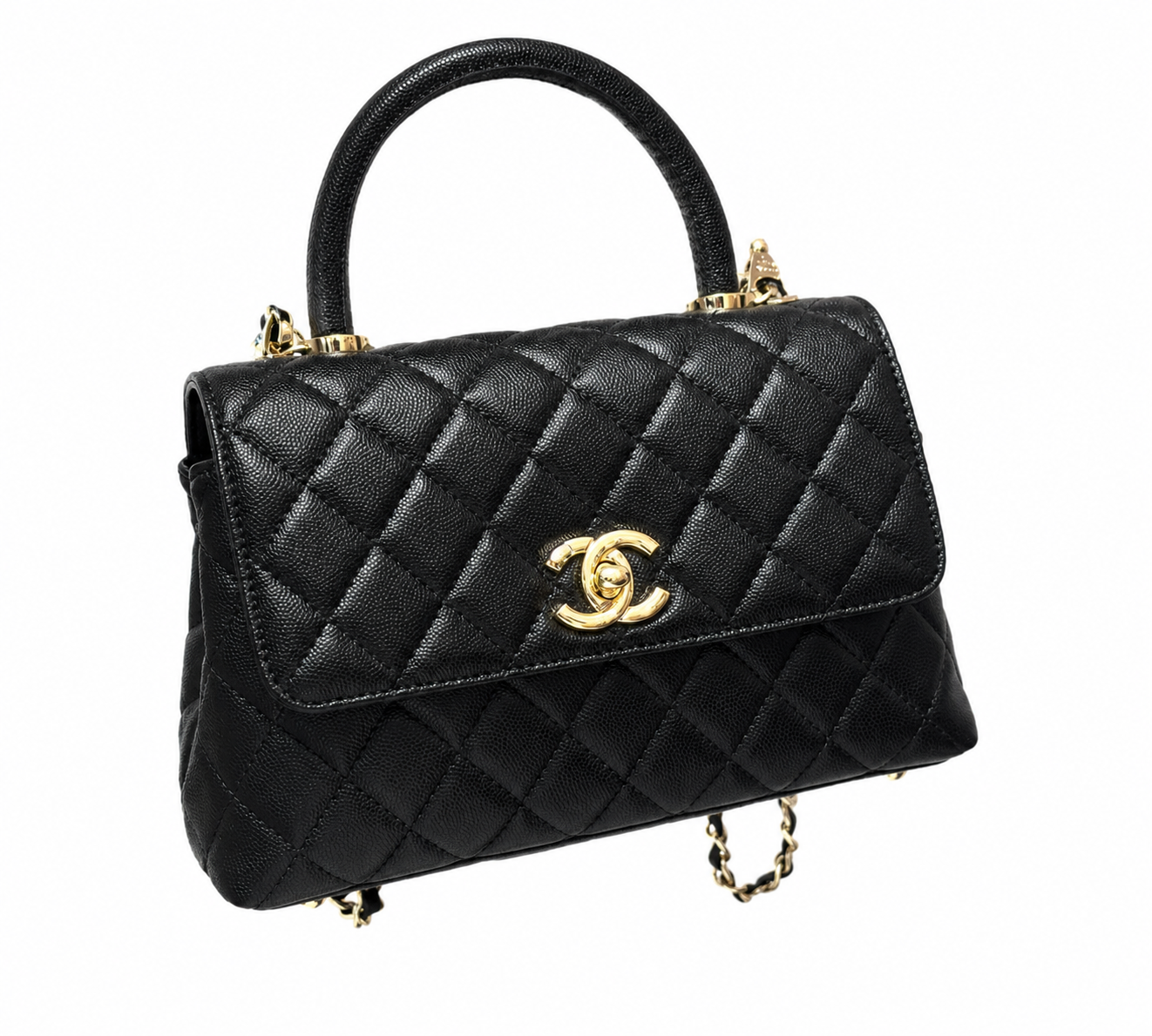 希少 CHANEL/シャネル ココハンドル バッグ チェーン キャビア 24cm