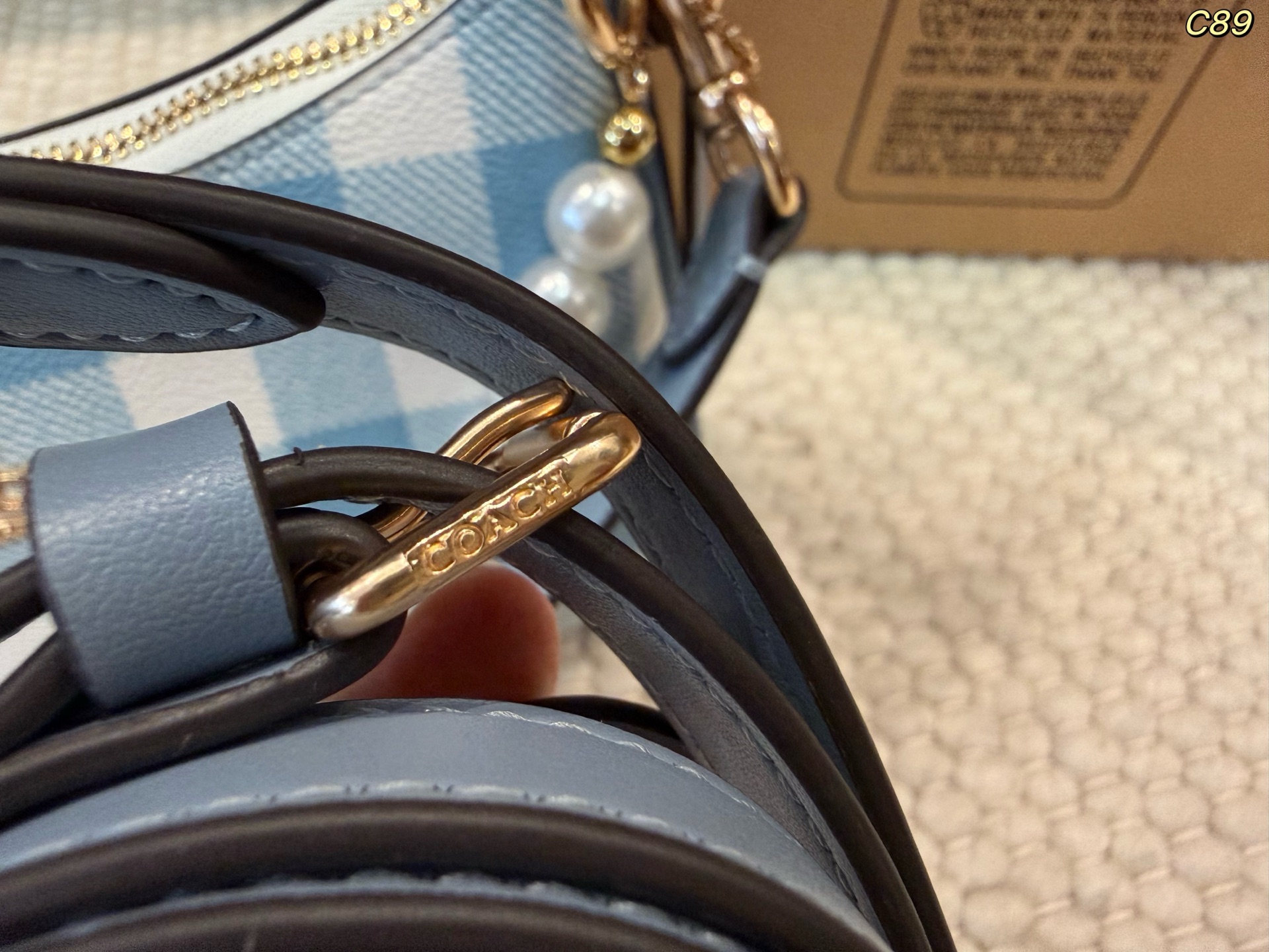 COACH コーチ Teri テリ ショルダーバッグ チェック柄 パールチェーン 2WAY レディース