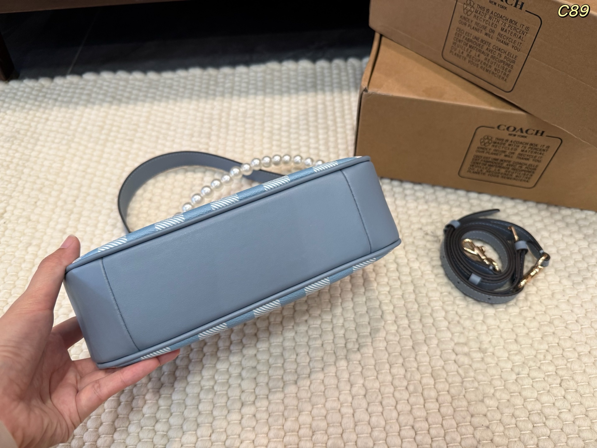 COACH コーチ Teri テリ ショルダーバッグ チェック柄 パールチェーン 2WAY レディース