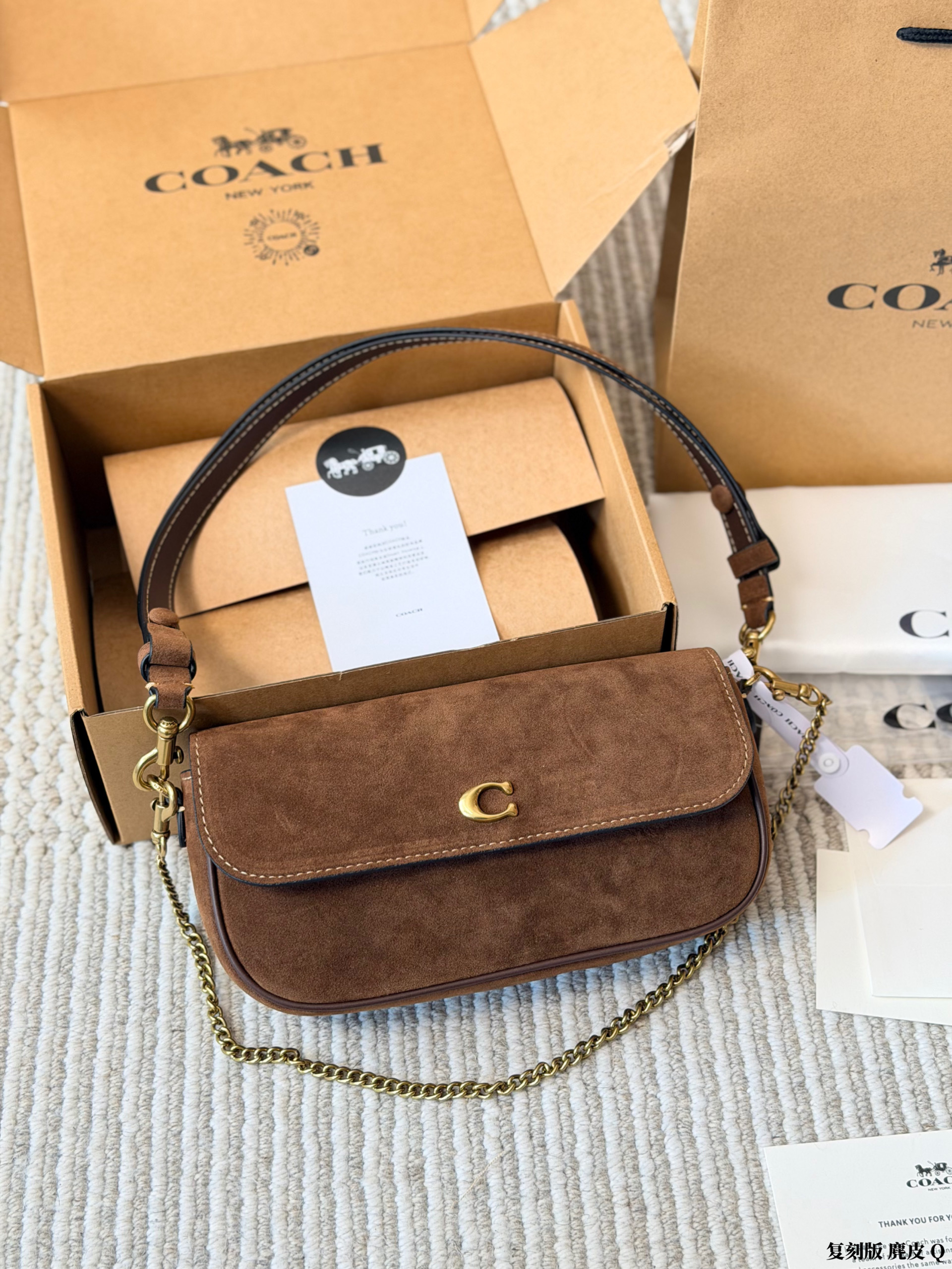 COACH コーチ BROOK ブルック スエード ショルダーバッグ 2WAY チェーン レディース