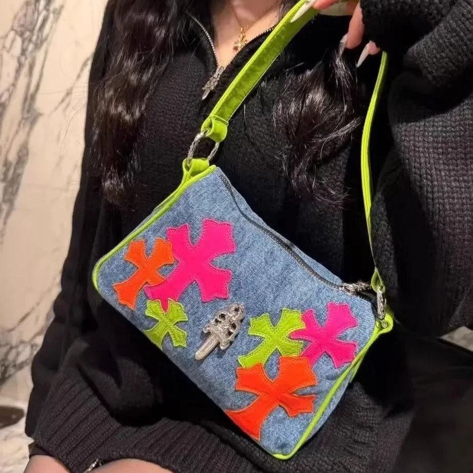 クロムハーツ マイアミアートバーゼル マルチカラーパッチ デニム クロスパッチ ナゲットバッグ