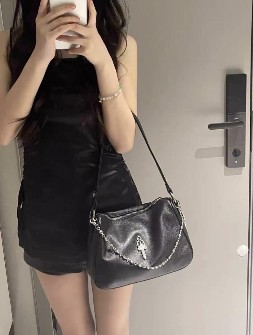  大人気 カーフレザー Chrome Hearts/クロムハーツ バッグ  レディース ホーボーバッグ ブラック