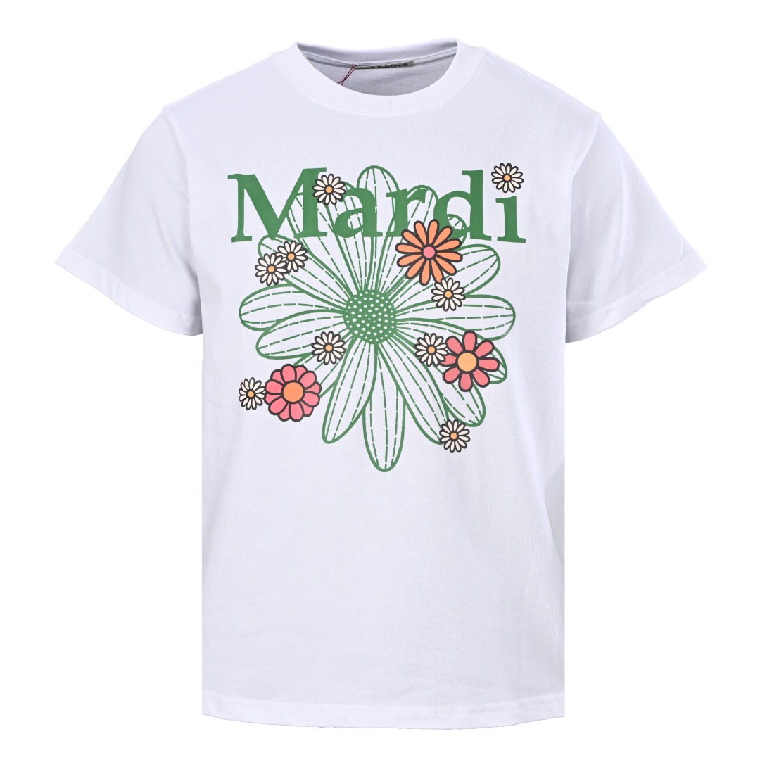 MARDI MERCREDI 韓国風 マルチフラワープリント 半袖Tシャツ ホワイト
