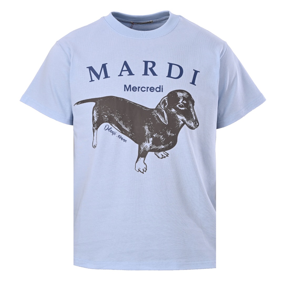 MARDI MERCREDI 韓国風 ダックスフンドプリント 半袖Tシャツ ライトブルー