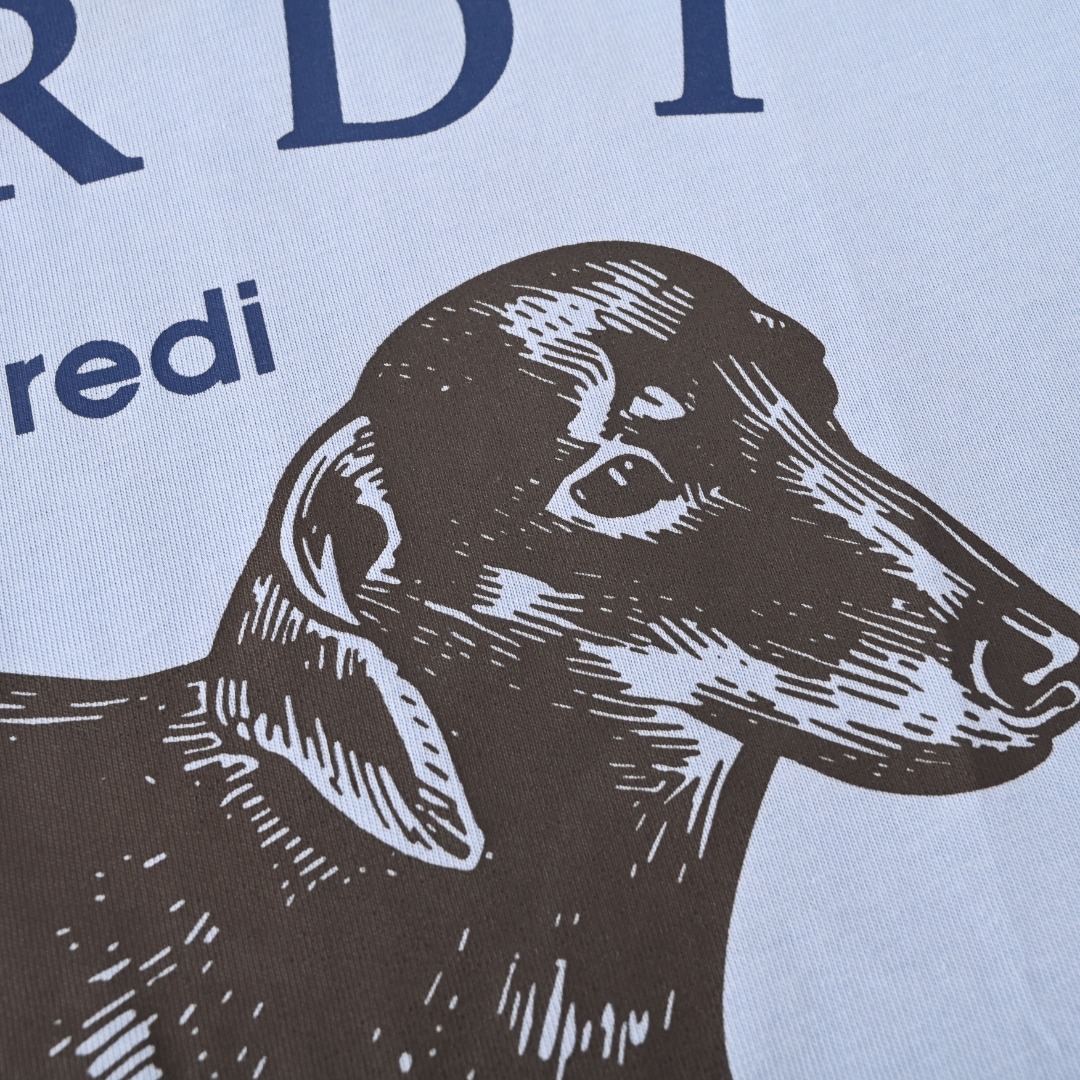 MARDI MERCREDI 韓国風 ダックスフンドプリント 半袖Tシャツ ライトブルー