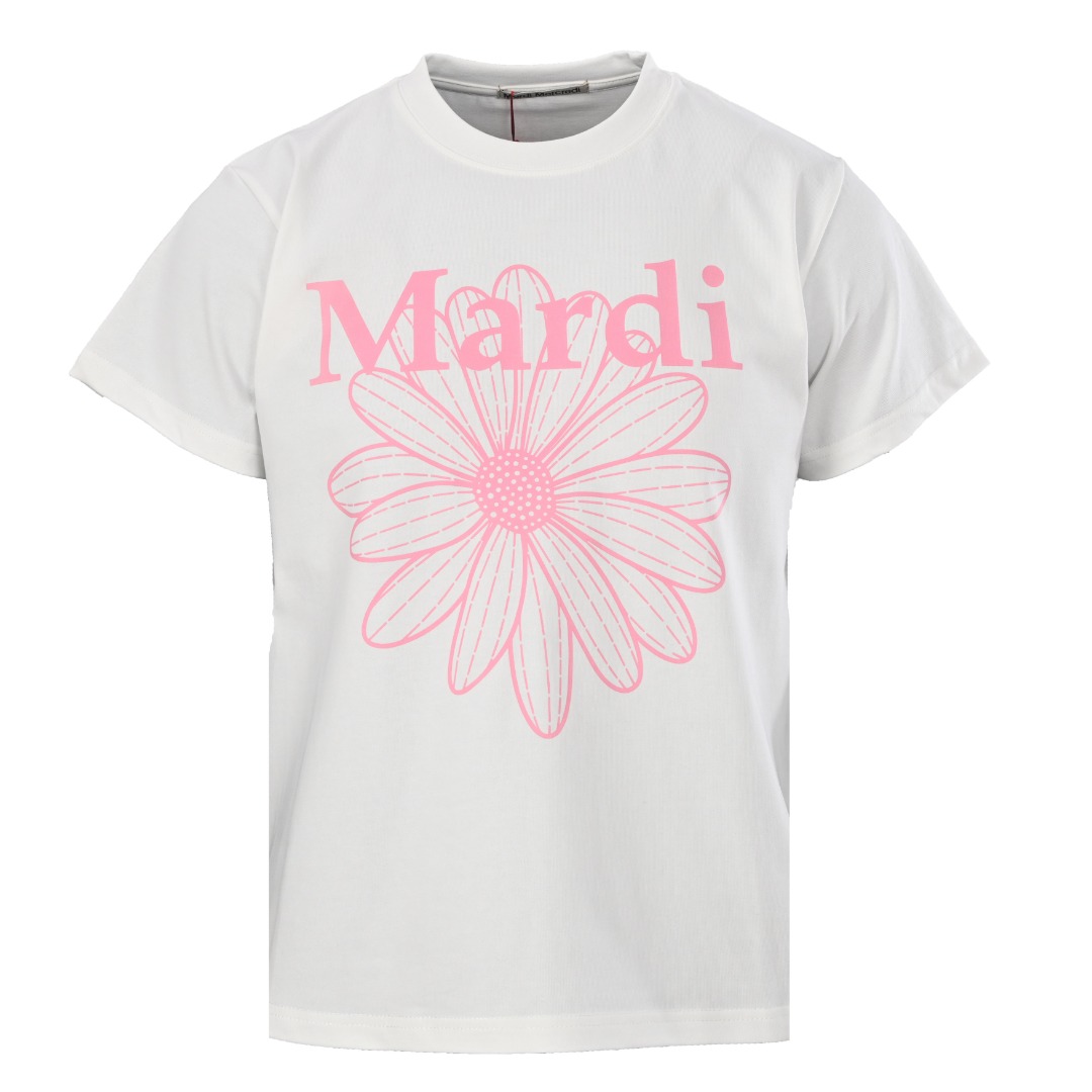 MARDI MERCREDI 韓国風 フラワープリント 半袖Tシャツ ホワイト×ピンク