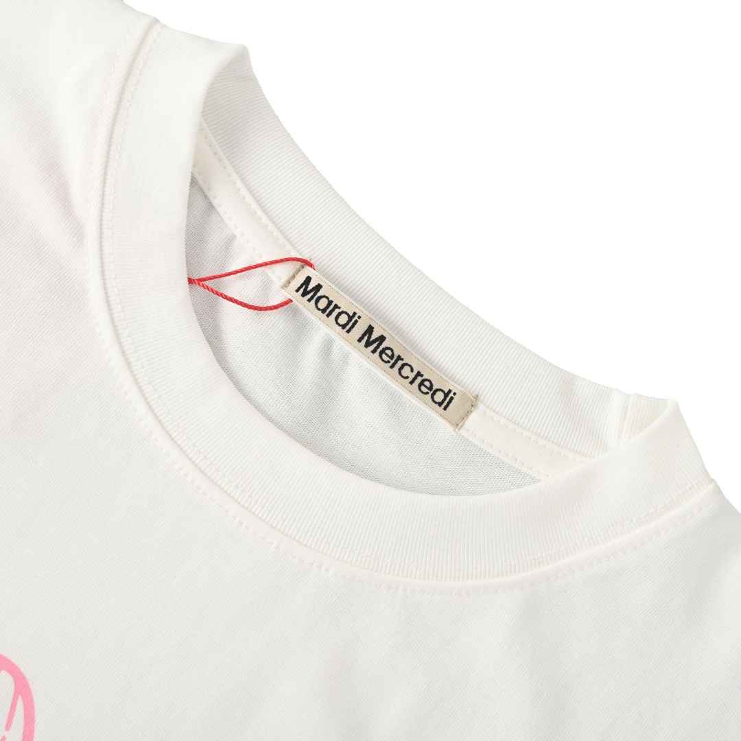MARDI MERCREDI 韓国風 フラワープリント 半袖Tシャツ ホワイト×ピンク