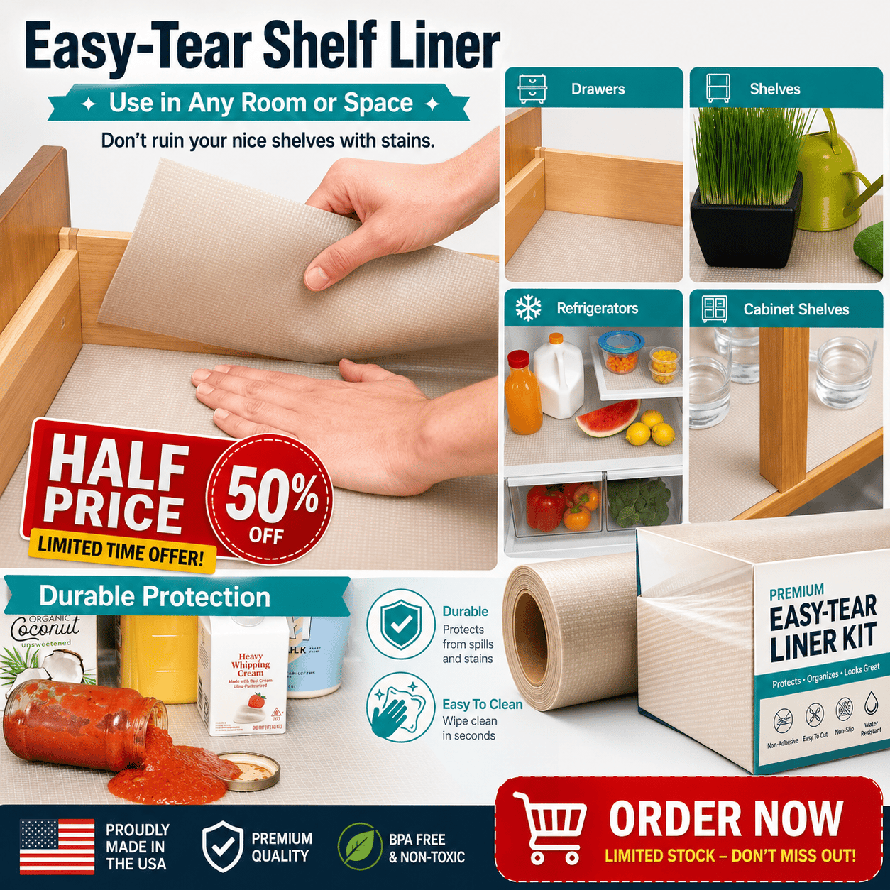 🚨📢 2026 VIRAL HOME HACK: Smart Grid Easy-Tear Shelf Liner Pack — Flash Sale Ends Tonight!
