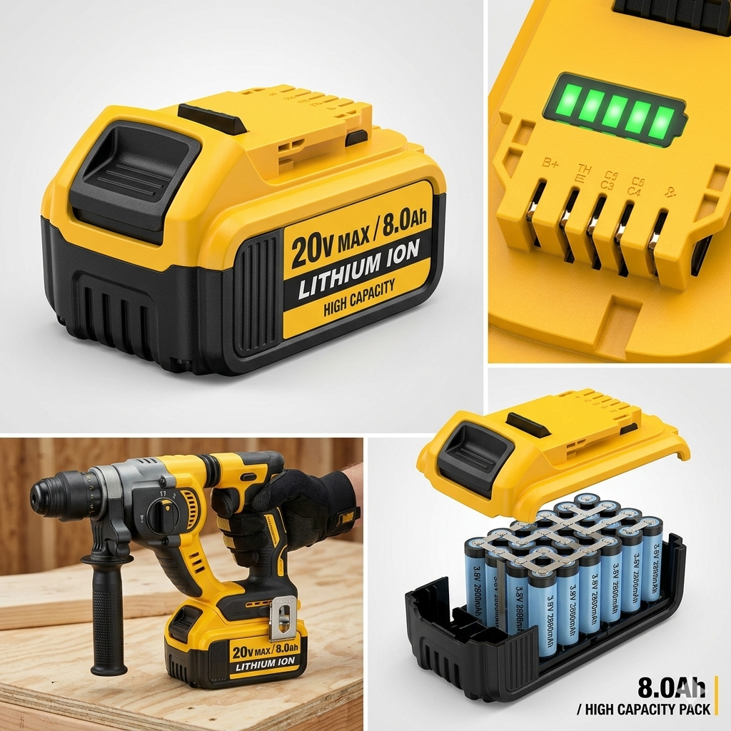 8.0Ah Lithium Battery Replacement for Dewalt 20V Battery Lithium-ion MAX DCB200 DCD/DCF/DCG/DCS Series dewalt batteries